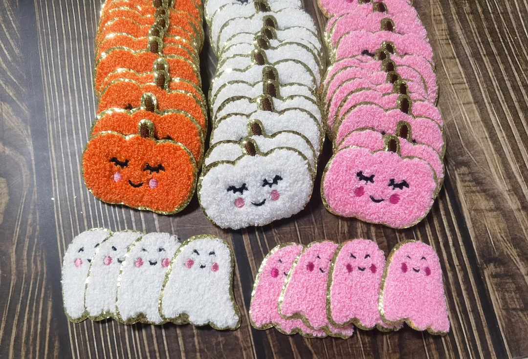 DIY Iron on Ghost and Pumpkin Chenille Patches With Gold Glitter Edging Fall Patches - Etsy | Etsy (US)