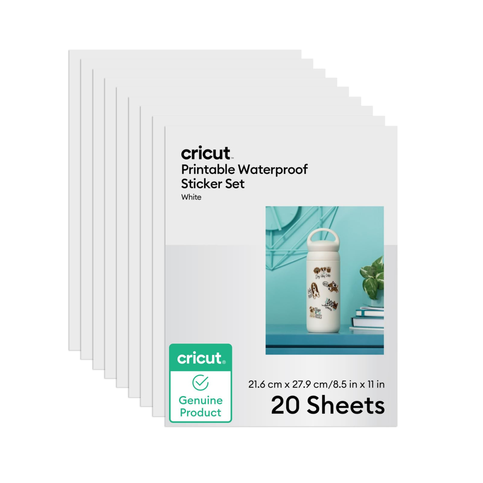 Cricut Printable Waterproof Sticker Set, 20 White Sheets (8.5" x 11") - Compatible with Inkjet Pr... | Amazon (US)