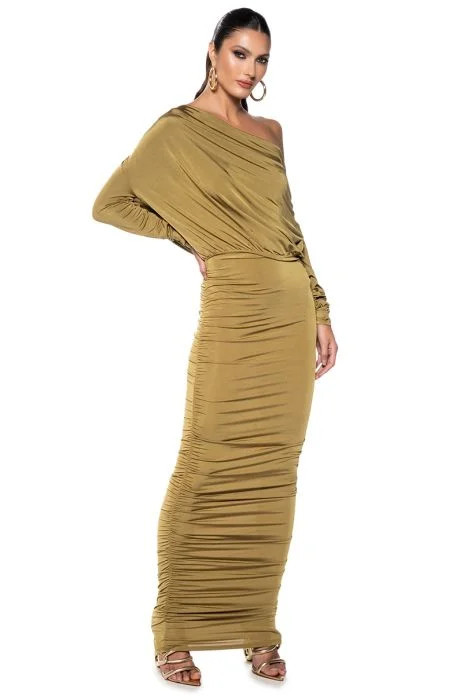 READY FOR IT SLINKY LONG SLEEVE MULTIWAY MAXI DRESS IN GREEN | AKIRA