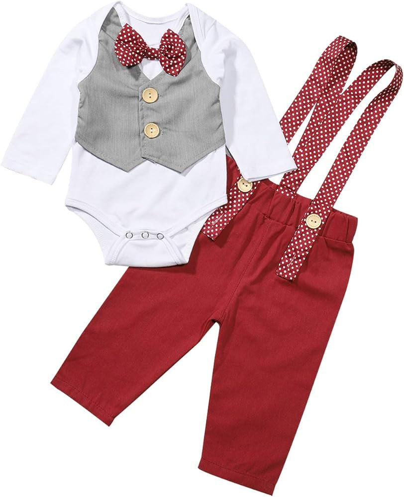 Yoveme Baby Boy Summer Clothes Gentleman Outfit Newborn Infant Wedding Clothes Bowtie Tuxedo Formal  | Amazon (US)