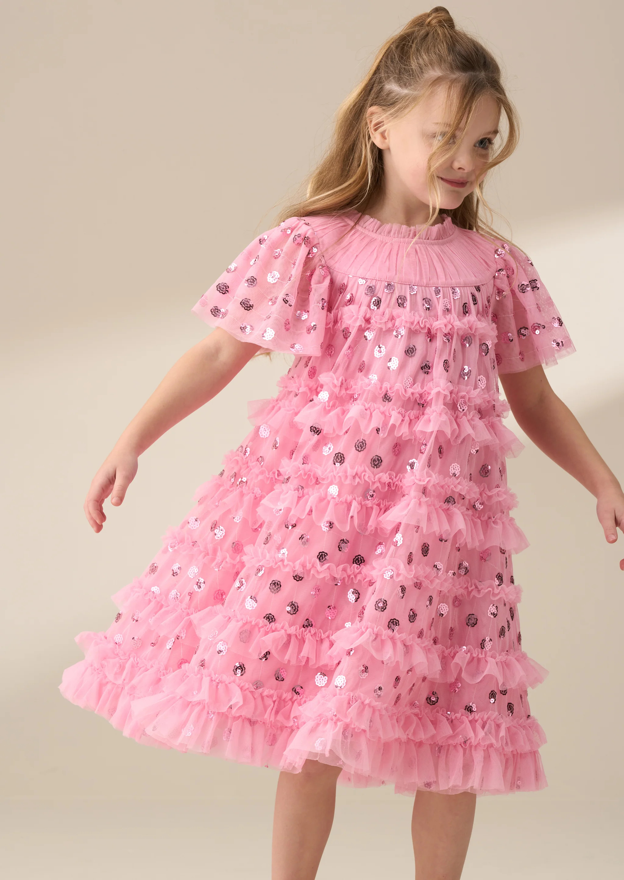 Bea Pink Mesh Frill Dress | Angel and Rocket
