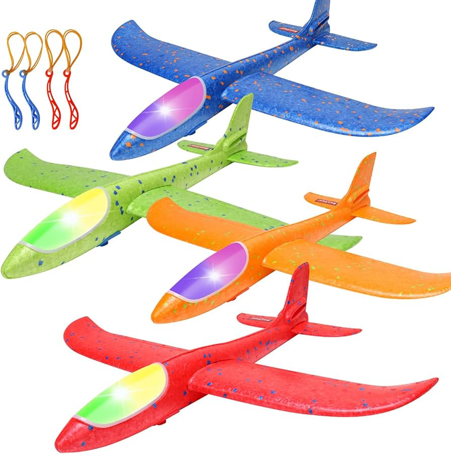 BooTaa 4 Pack LED Foam Airplane,17.5" Large Throwing Foam Plane, 2 Flight Mode Glider, Flying Toy... | Amazon (US)
