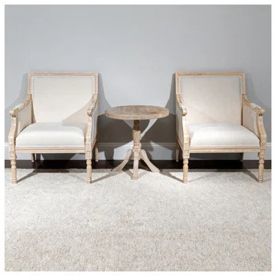 French Accent Chair with Distressed Wood Frame - Beige Linen Upholstered Traditional Accent Chair for Living Room, Vintage Style Home Decor Furniture | Wayfair North America
