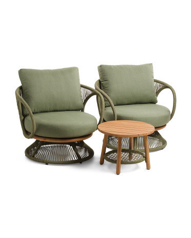 3pc Outdoor Swivel Accent Chairs And Table Set | Polyester | Marshalls