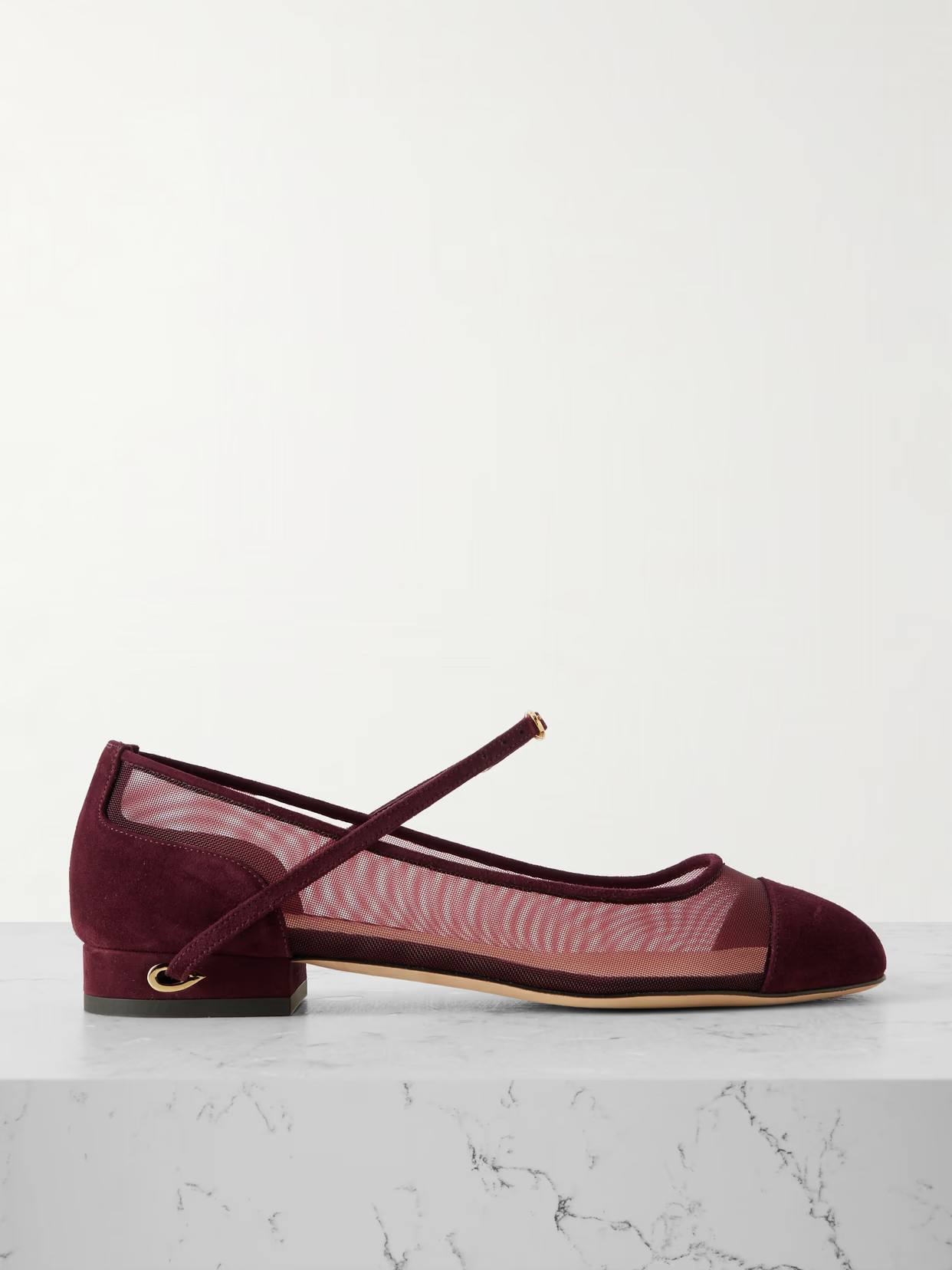 Jennifer Chamandi - Paolo 20 Suede And Mesh Ballet Flats - Burgundy | NET-A-PORTER (US)