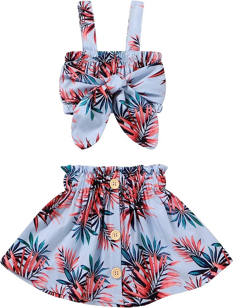 Amazon.com: Toddler Baby Girl Clothes Ruffle Crop Top +Boho Floral Skirt Summer Dress Outfit Two ... | Amazon (US)