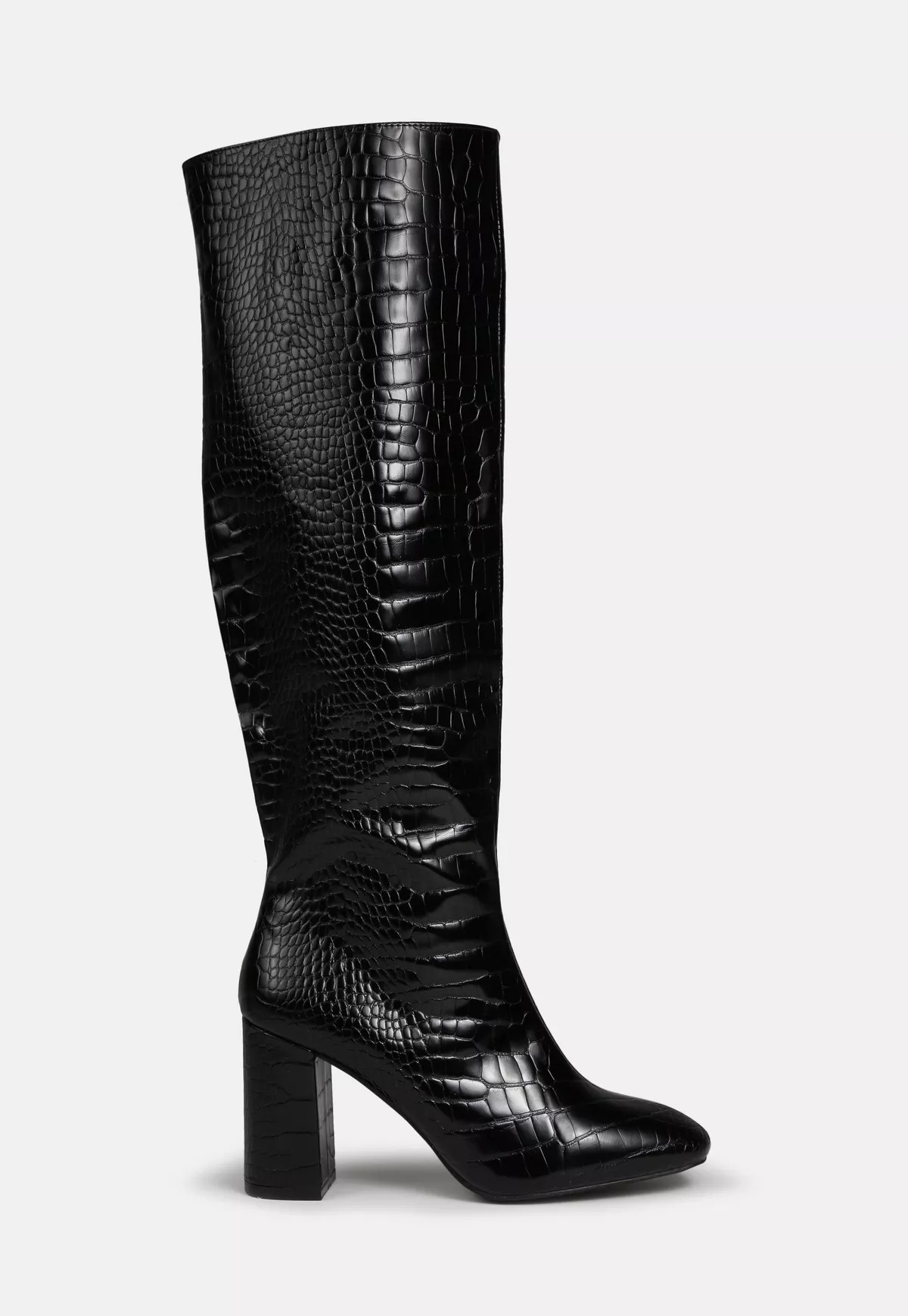 Missguided - Black Tubular Croc Effect Knee High Boots | Missguided (US & CA)