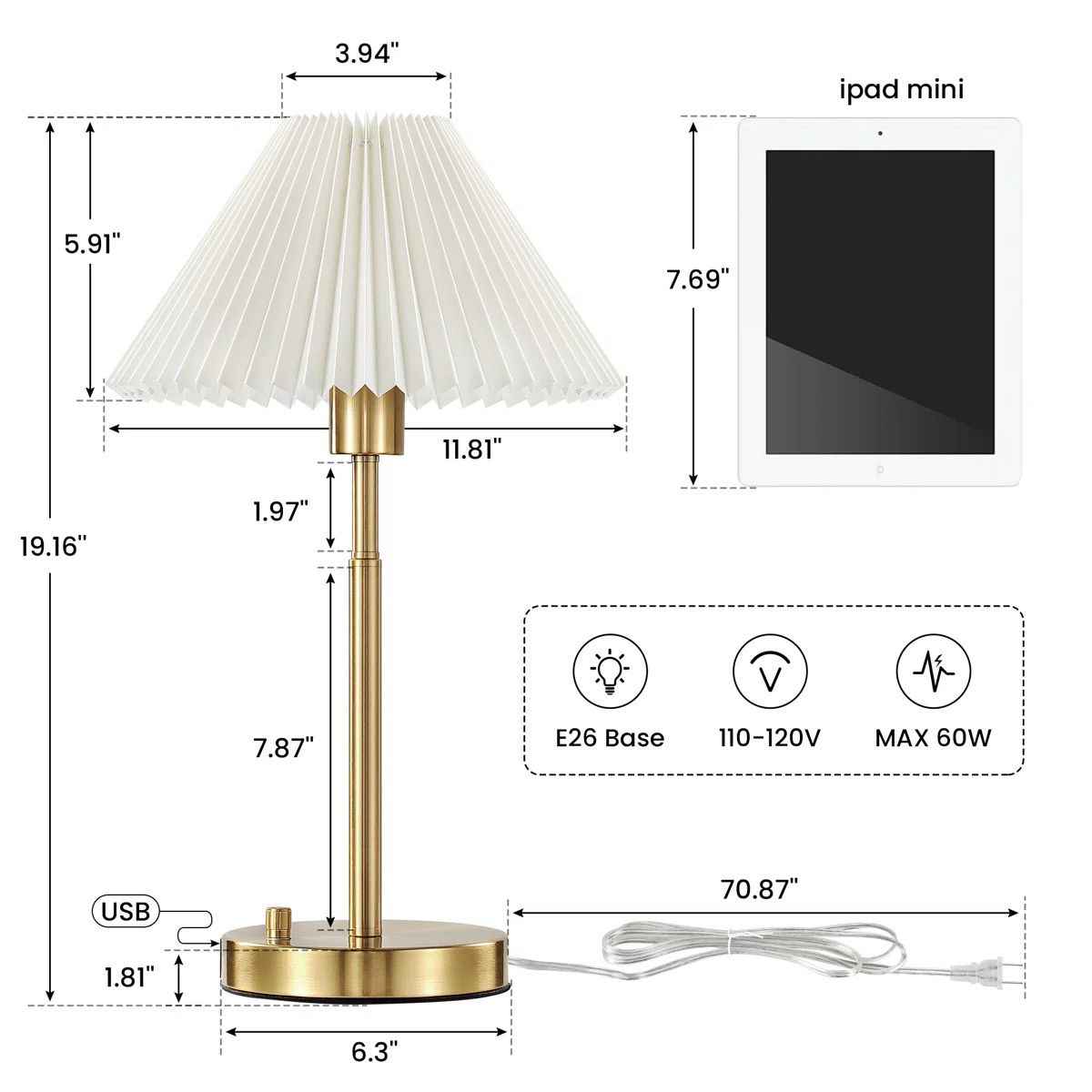 19.16'' Modern Table Lamp with Stepless Dimming and Usb Included (Set of 2) | Wayfair North America