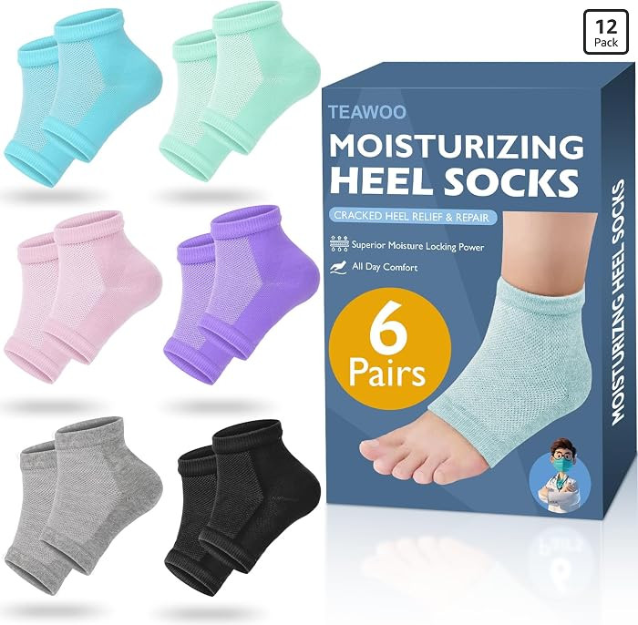 TEAWOO Moisturizing Heel Socks - 6 Pairs for Dry Cracked Feet, Toeless Gel Socks for Hydration an... | Amazon (US)