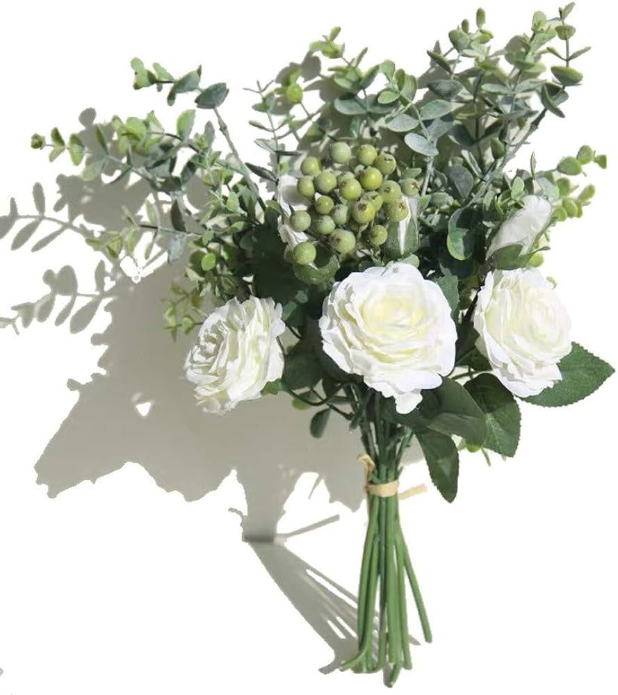 KIRIFLY Artificial Flowers Fake Silk Roses Eucalyptus Leaves Floral Arrangements Wedding Bouquets... | Amazon (US)