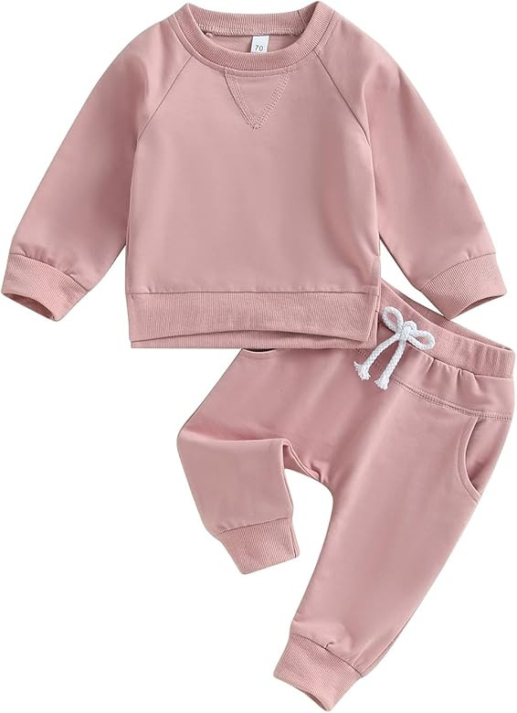 AEEMCEM Baby Boy Girl Clothes Toddler Fall Winter Outfits Solid Color Crewneck Sweatshirt and Jogger | Amazon (US)