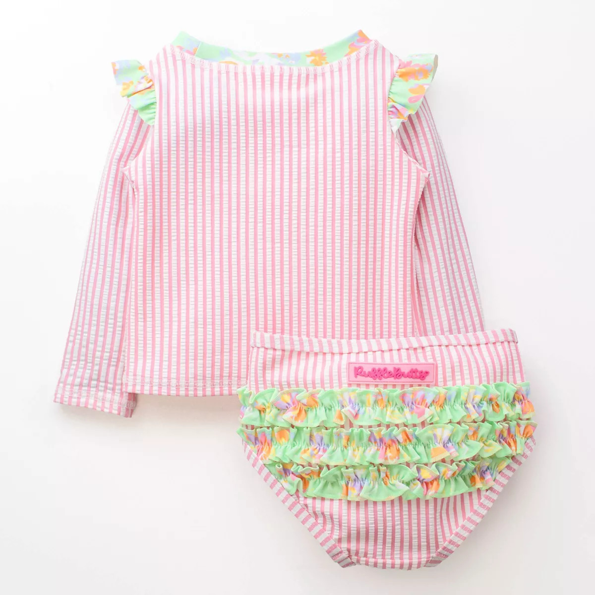 RuffleButts Toddler Girls' Seersucker Long Sleeve 2pc Rash Guard Set - Pink 3T | Target