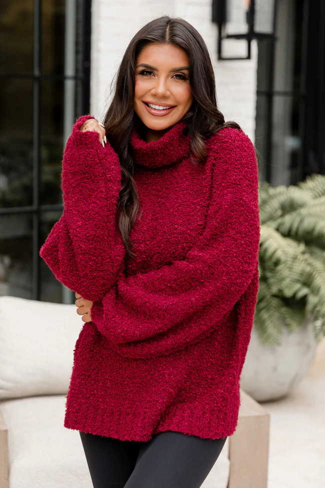 Haven't You Heard Burgundy Turtleneck Sweater | Pink Lily