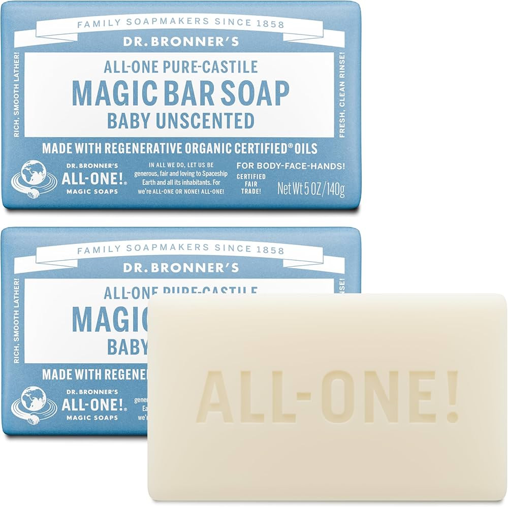 Amazon.com: Dr. Bronner's Pure-Castile Baby Unscented Magic Bar Soaps - Made with Regenerative Or... | Amazon (US)