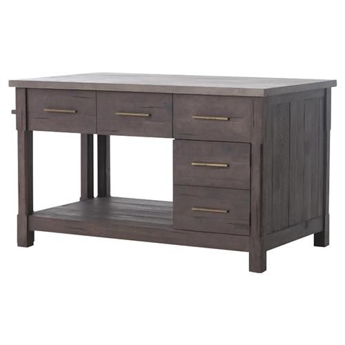 Koreen Modern 6 Drawer Grey Stone Top Extendable Kitchen Island Table - 60"W | Kathy Kuo Home