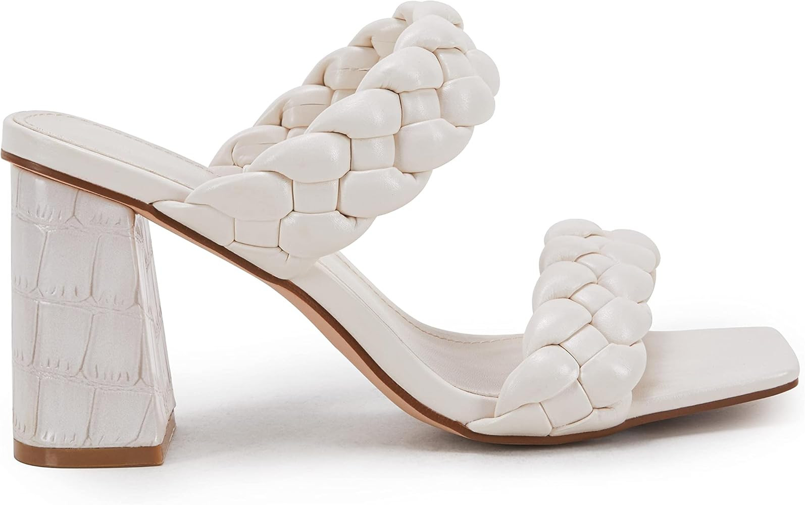 Womens Braided Heeled Sandals Backless Square Open Toe Block Strappy Slip On Slide Shoes | Amazon (US)