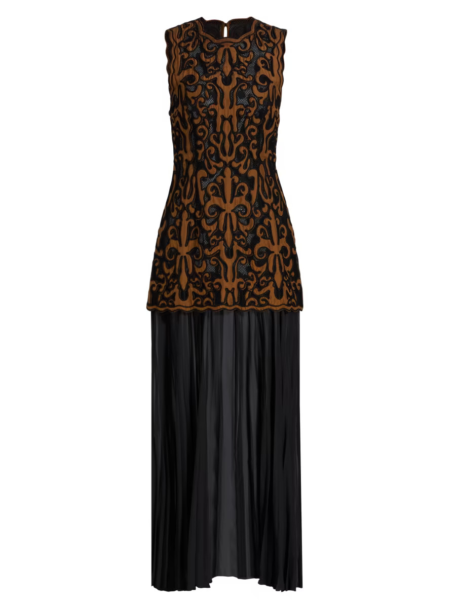 Auryn Appliqué Silk Sleeveless Combo Midi-Dress | Saks Fifth Avenue