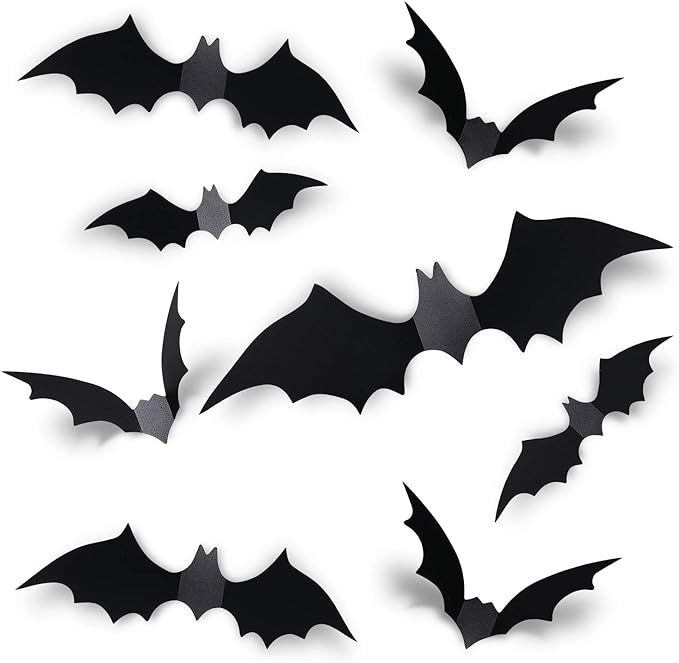 Coogam 60PCS Halloween 3D Bats Decoration 2020 Upgraded, 4 Different Sizes Realistic PVC Scary Ba... | Amazon (US)