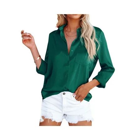 Women Satin Button Down Shirt Blouses See Through Long Sleeve Lapel Vintage E-Girl Clubwear Streetwe | Walmart (US)