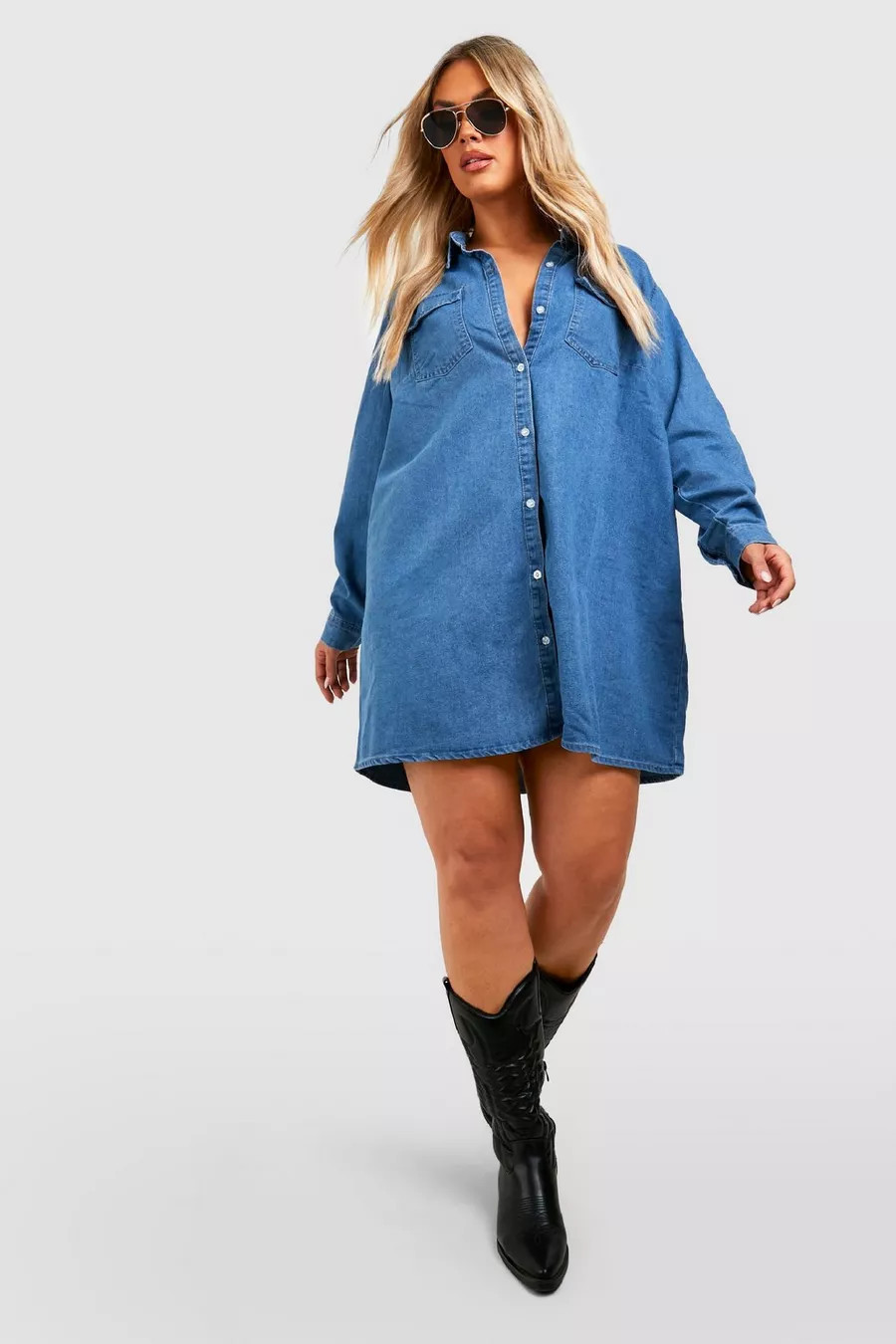 Plus Western Denim Shirt Dress | boohoo (US & Canada)