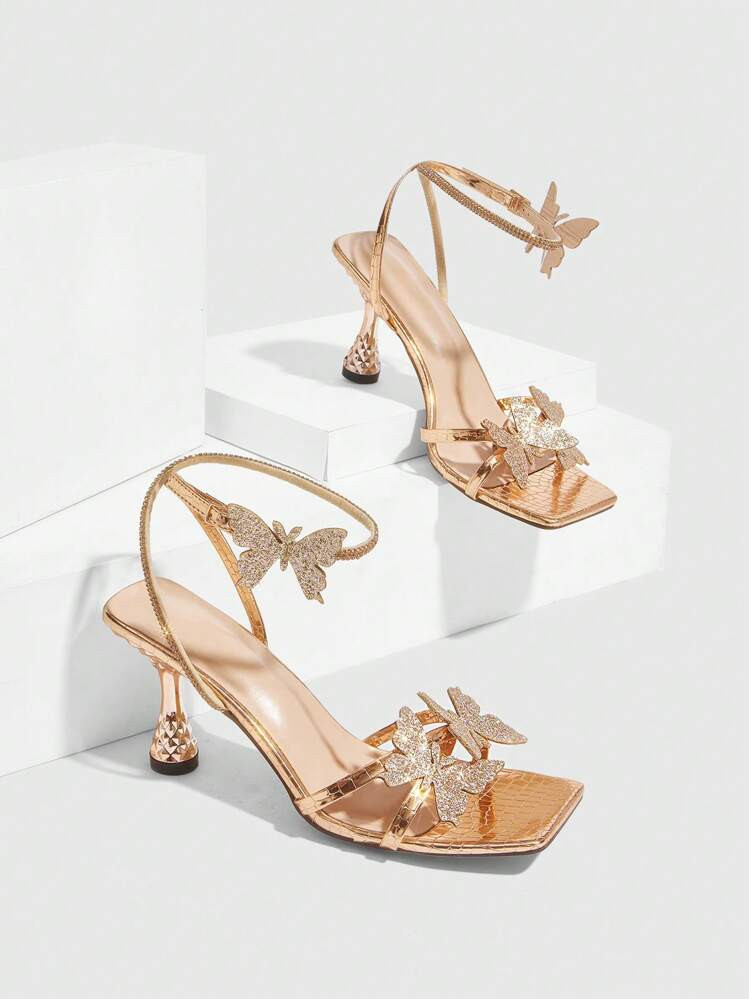 CUCCOO SZL Damen Mode Sexy Glitzernde Schmetterling High Heel Sandalen | SHEIN