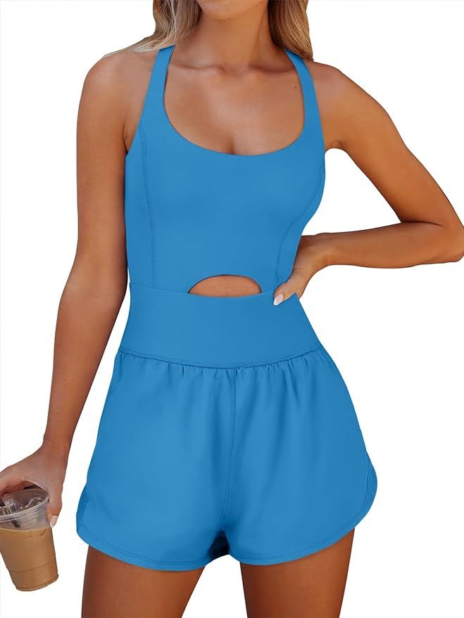 Caracilia Womens Workout Romper Running Short Athletic One Piece Jumpsuits Casual Summer Sets Out... | Amazon (US)