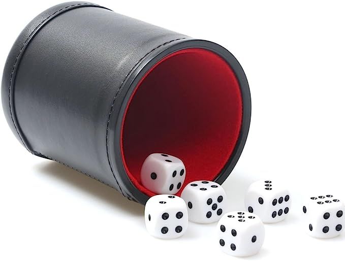 Felt Lined PU Leather Dice Cup Set with 6 Dot Dices (Black, Pack of 1) | Amazon (US)