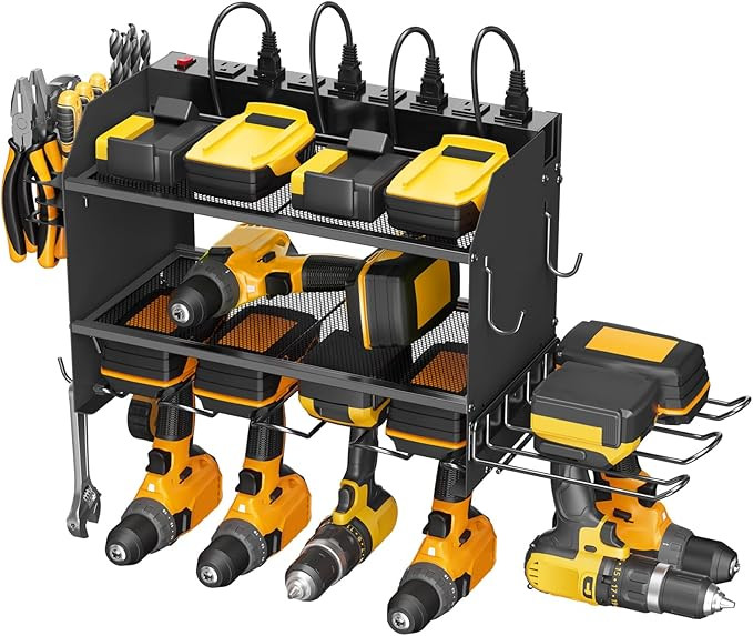 CCCEI Modular Power Tool Organizer Wall Mount Charging Station, Black 6 Drills Holder with 8 Plug... | Amazon (US)