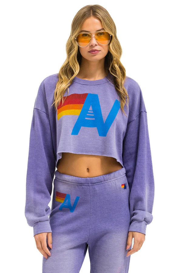 VINTAGE LOGO CROPPED CREW SWEATSHIRT RELAXED - FADED GRAPE | Aviator Nation