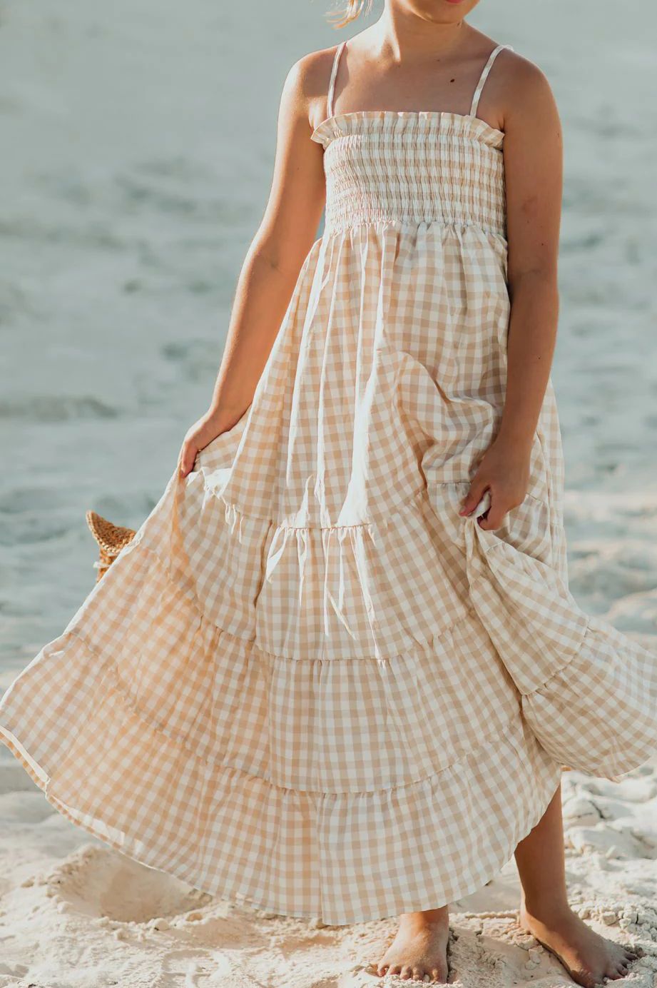 Women's Stella Maxi (tan gingham) | INDIE BLUE