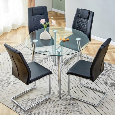 KWPZQEB Round Dining Table and Chairs for 4, Round Dining Table with Tempered Glass & Metal Legs, Paried With 4 High-quality PU Chairs for Dining Room | Target