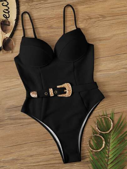 Textured Underwire One Piece Swimwear | SHEIN