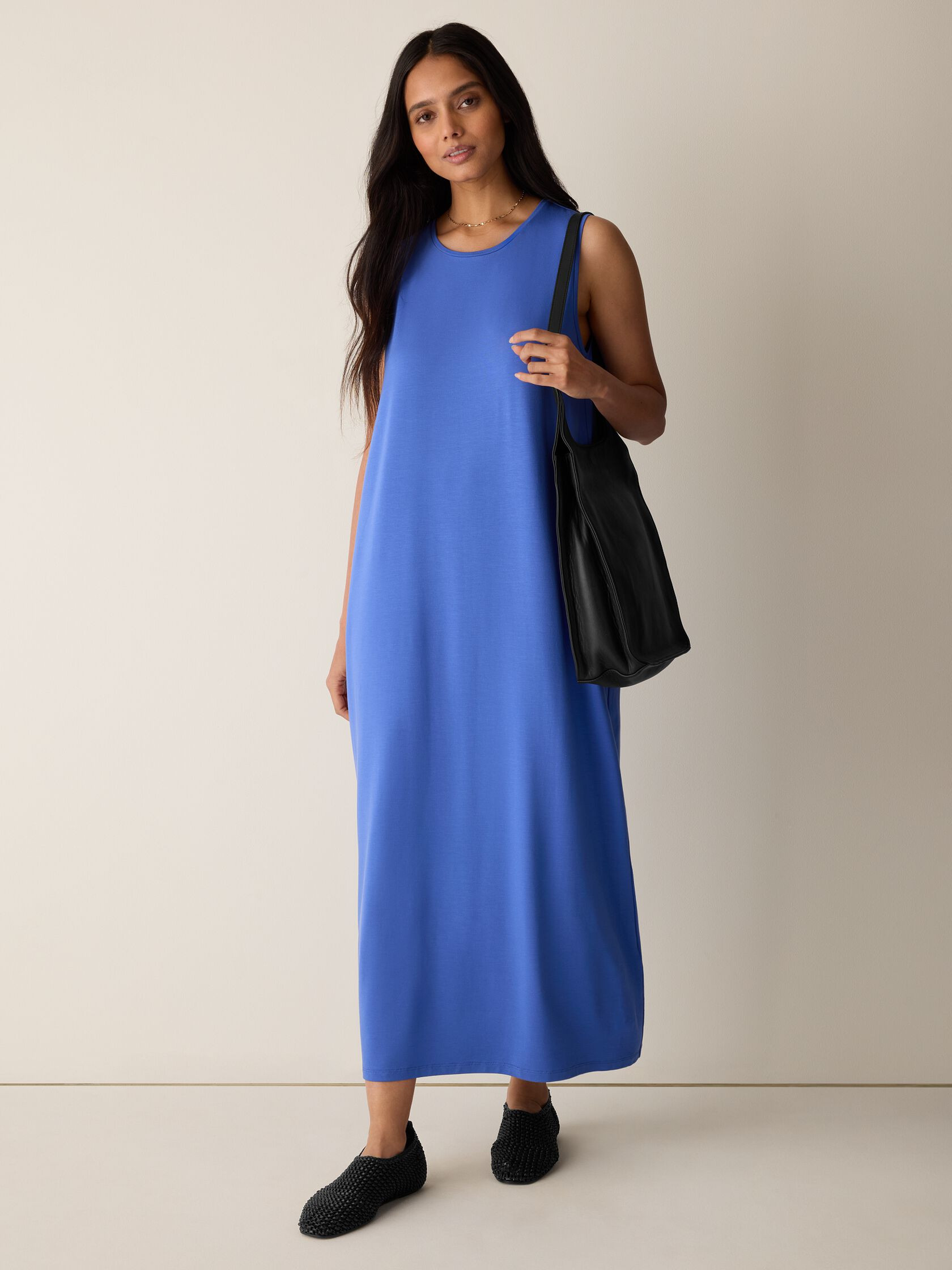 Stretch Jersey Knit Round Neck Dress | Eileen Fisher