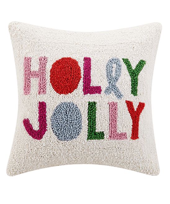 Peking Handicraft Throw Pillows Multi - White & Red 'Holly Jolly' Hook Throw Pillow | Zulily