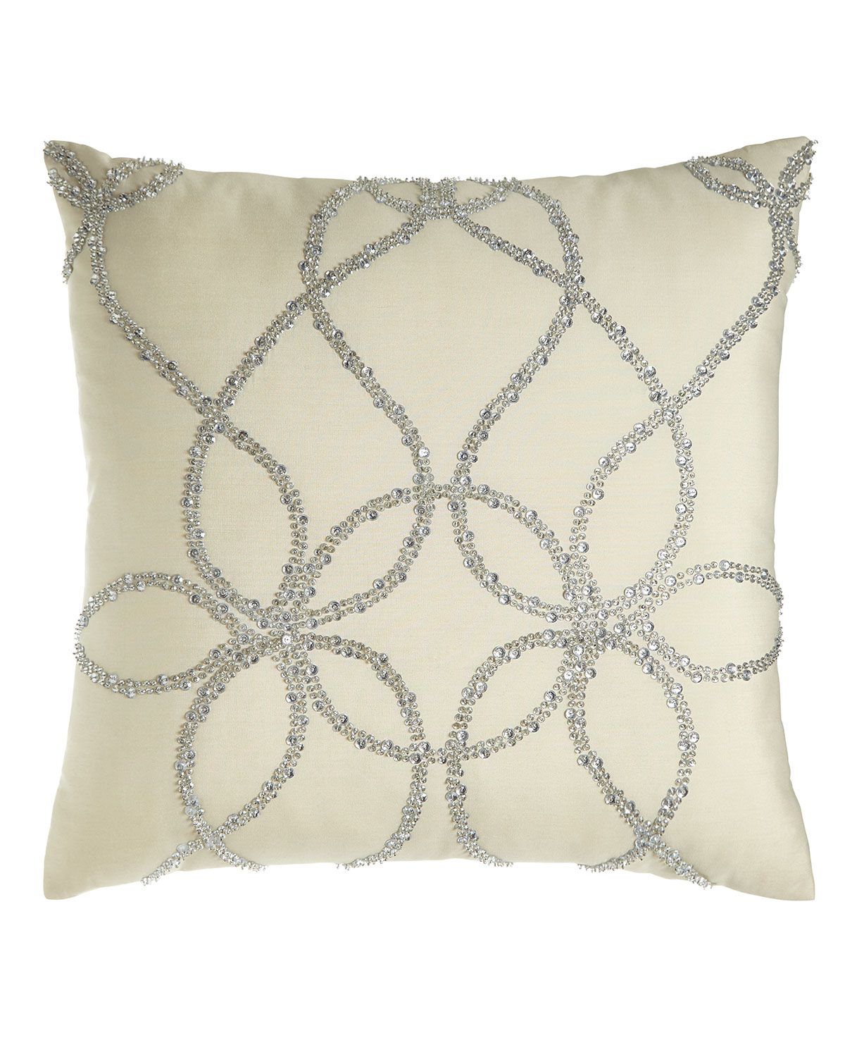 Ivory Silk Pillow with Silver Beading, 22"Sq. - Lili Alessandra | Neiman Marcus