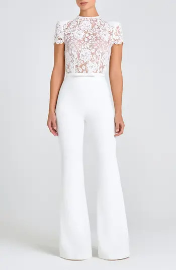 NADINE MERABI Harriet Flare Leg Lace & Crepe Jumpsuit | Nordstrom | Nordstrom