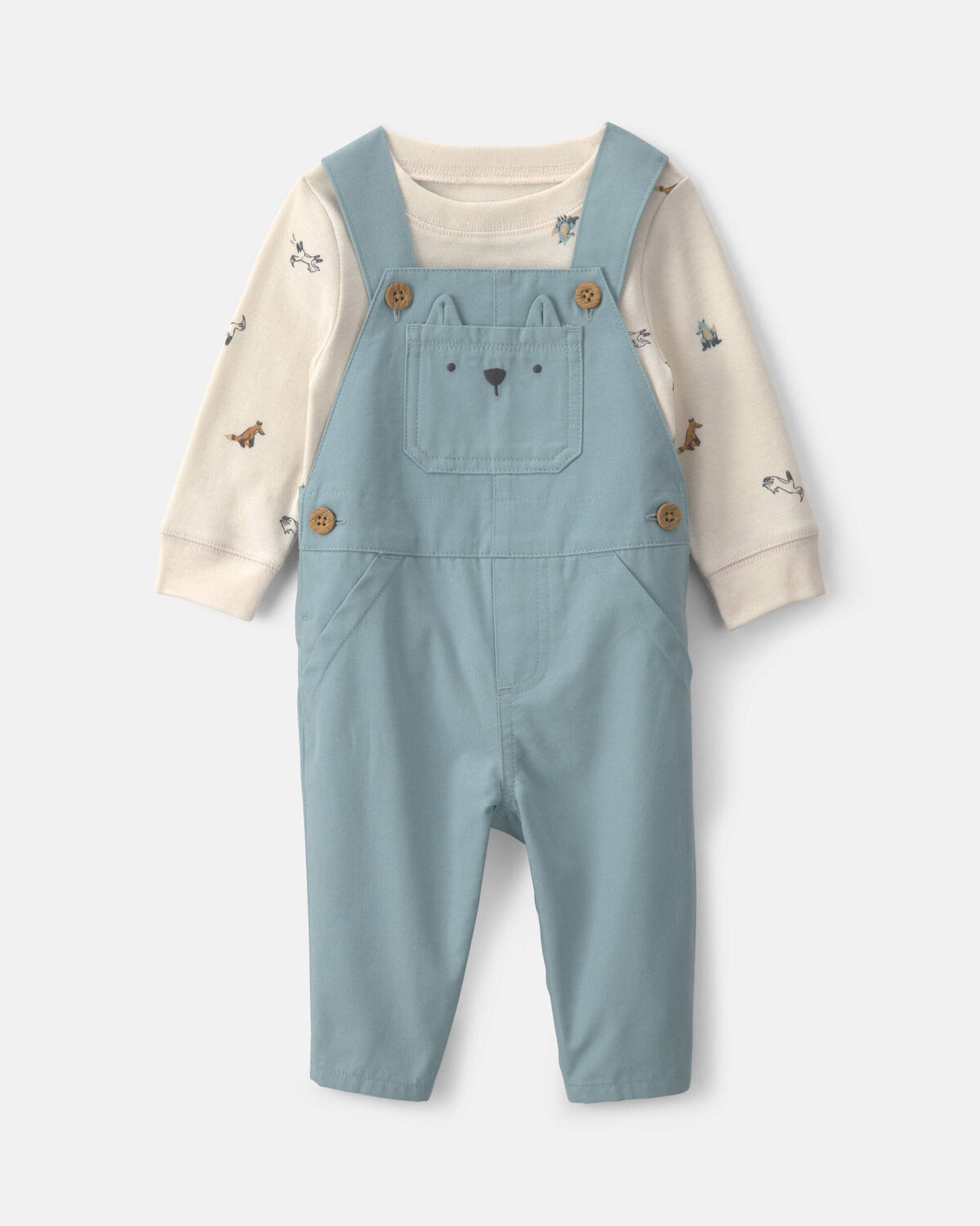 Baby Boy 2-Piece Wolf Long-Sleeve Overall Set - Blue/Cream | Carter's Inc