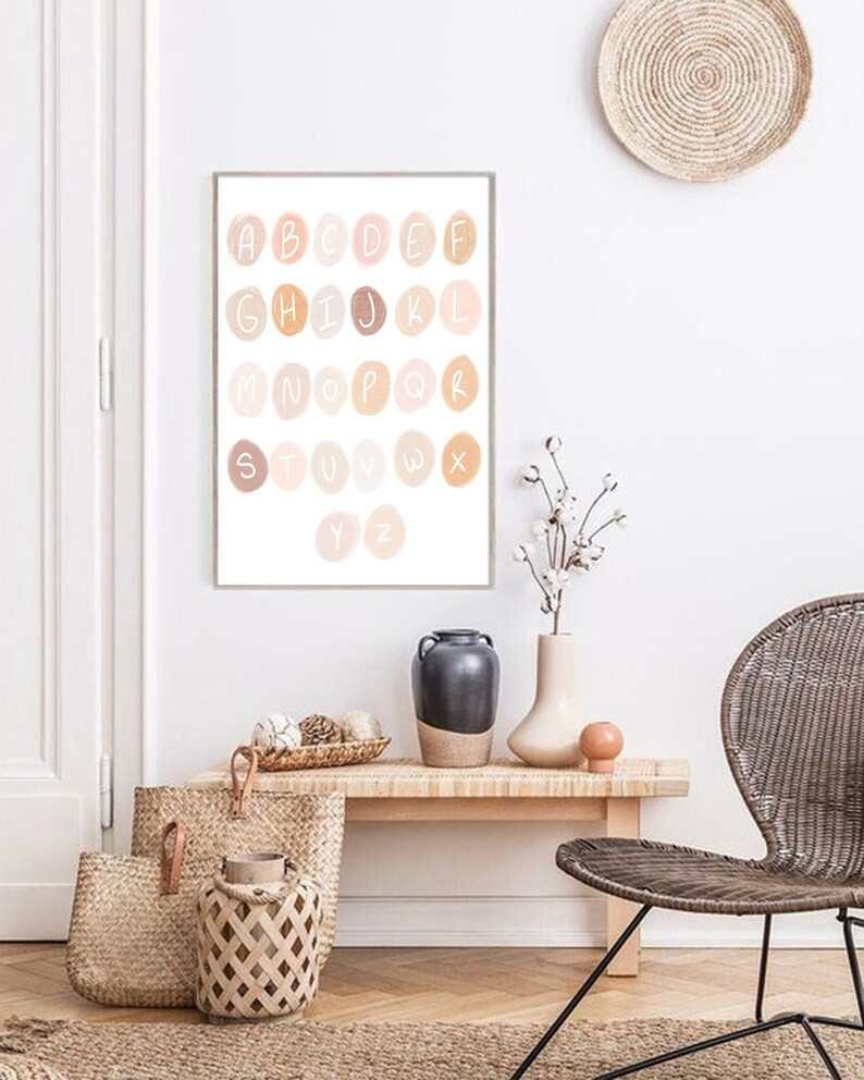 Alphabet Print, Boho Alphabet Nursery Decor, ABC Print, Earth Tone, Scandi Nursery, Boho Toddler ... | Etsy (US)