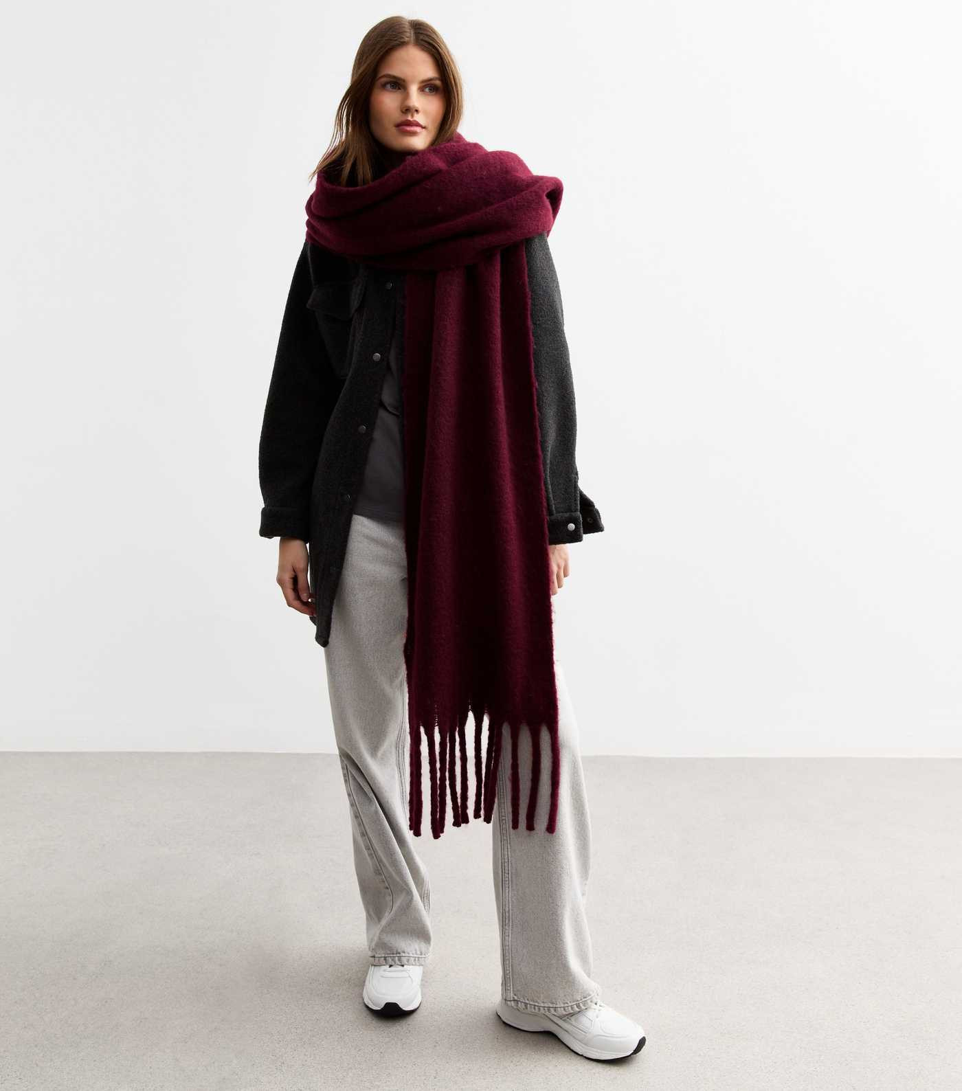 Burgundy Brushed Fringed Scarf | New Look | New Look (UK)