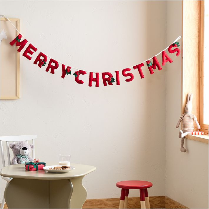 Felt Merry Christmas Garland w/ Holly Leaves | West Elm (US)
