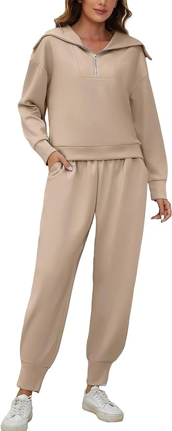 SAFRISIOR Womens 2 Piece Sweatsuits Long Sleeve Jogger Sets Half Zip Sweatshirts and Sweatpants T... | Amazon (US)
