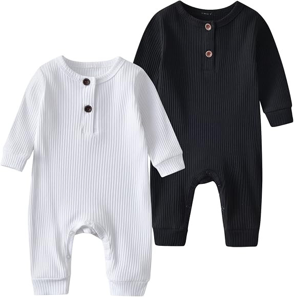 Newborn Infant Baby Boys Girls Long Sleeve Rompers Jumpsuit Unisex Button Knit Solid Ribbed Onesie C | Amazon (CA)