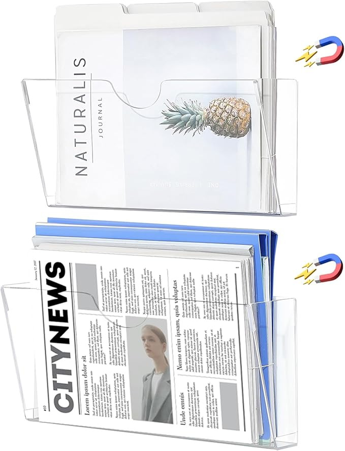 Qozary Clear Acrylic Magnetic File Holder - 2 Pack Magazine Rack for File Cabinets, Magnetic Mail... | Amazon (US)