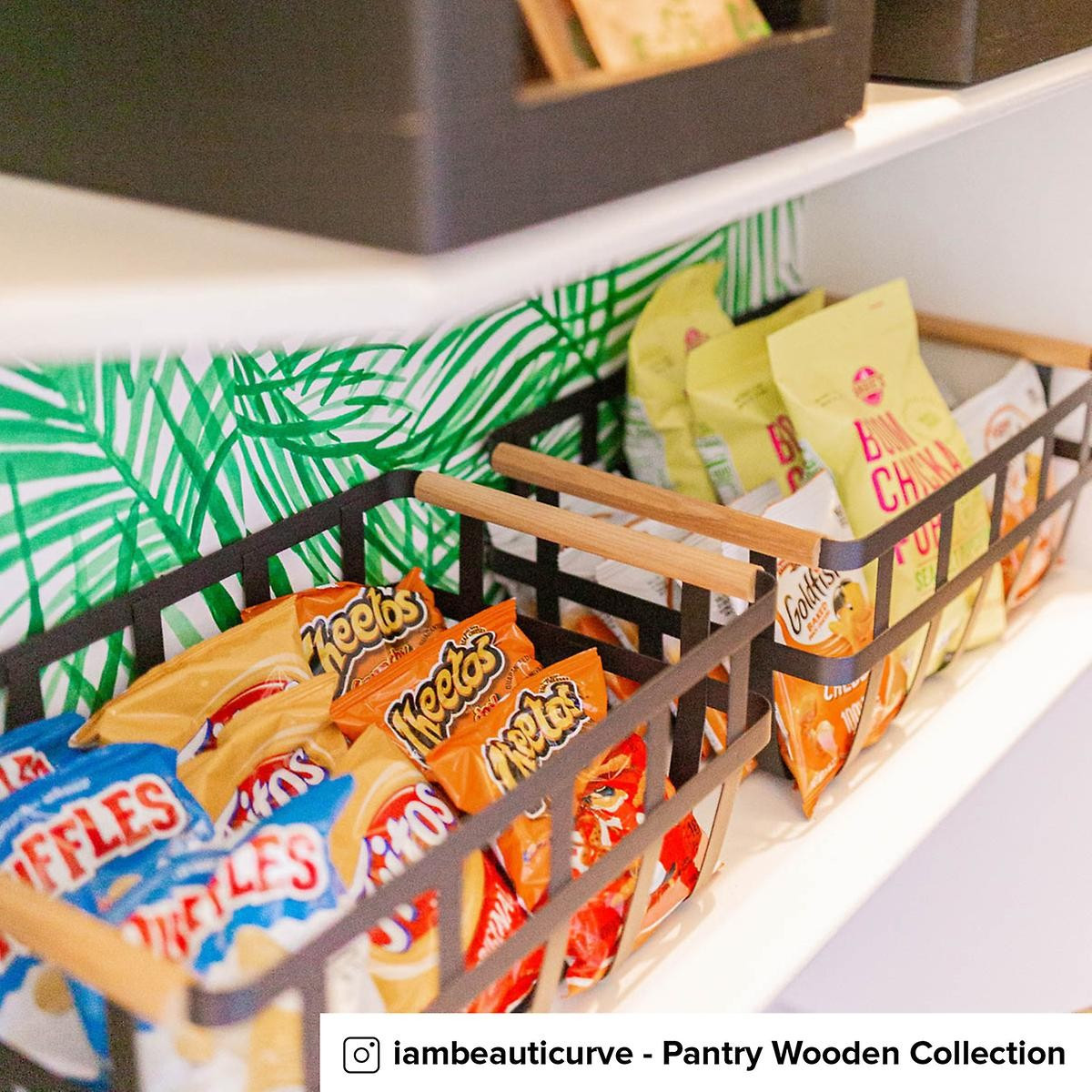 Yamazaki Black Tosca Basket with Wooden Handles | The Container Store