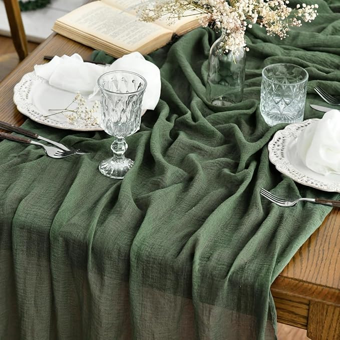 Artoid Mode Boho Cheesecloth Gauze Forest Green Wedding Table Runner, 120 Inch Seasonal Fabric Ki... | Amazon (US)