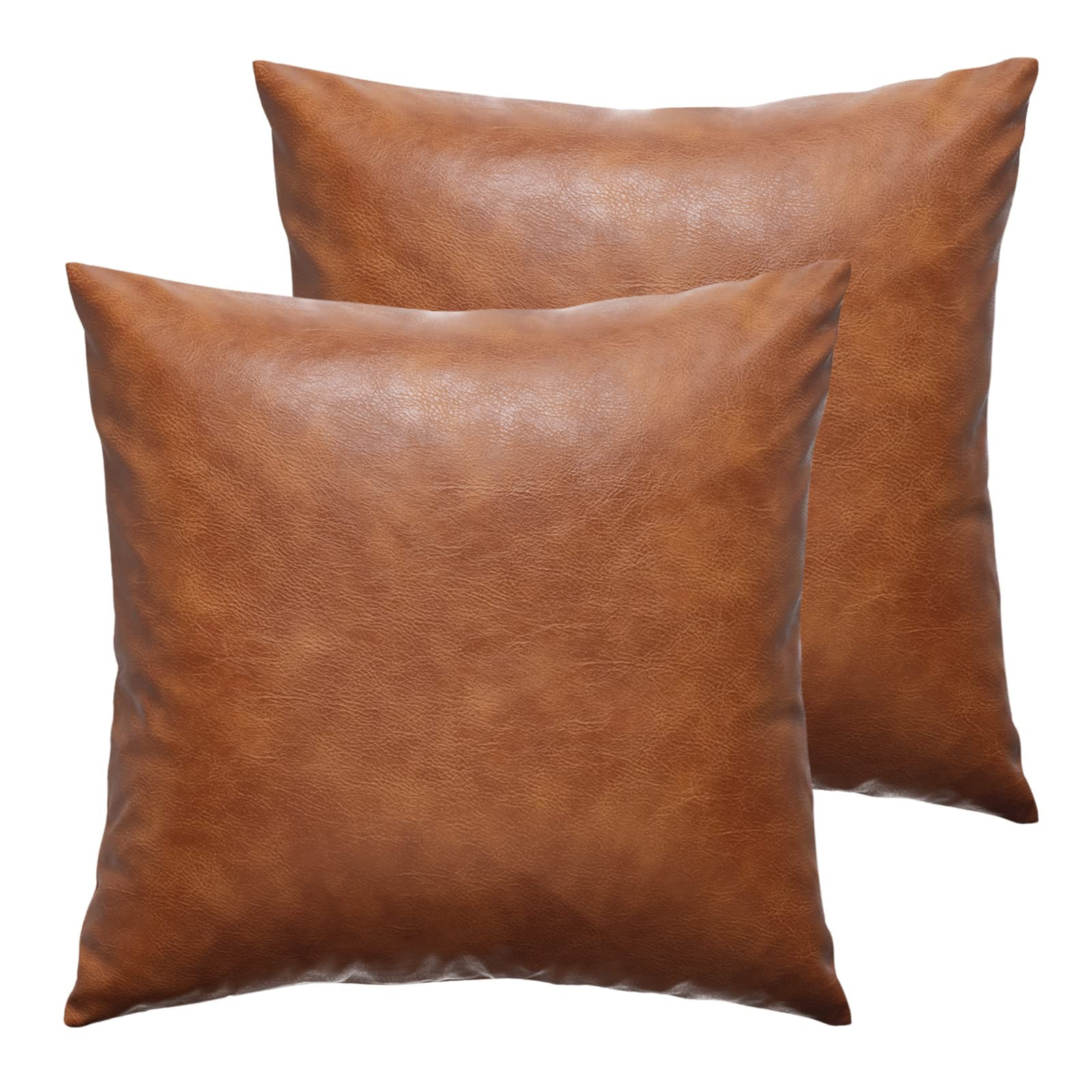 Faux Leather Throw Pillow Covers 18X18 Inch Set of 2 Brown Outdoor Modern Farmhouse Solid Decorat... | Amazon (US)