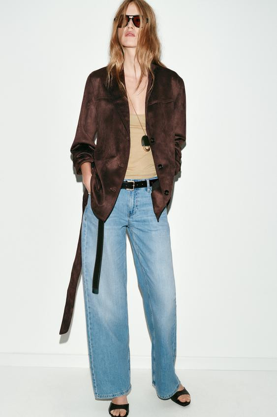 FAUX SUEDE JACKET WITH BELT | Zara UK