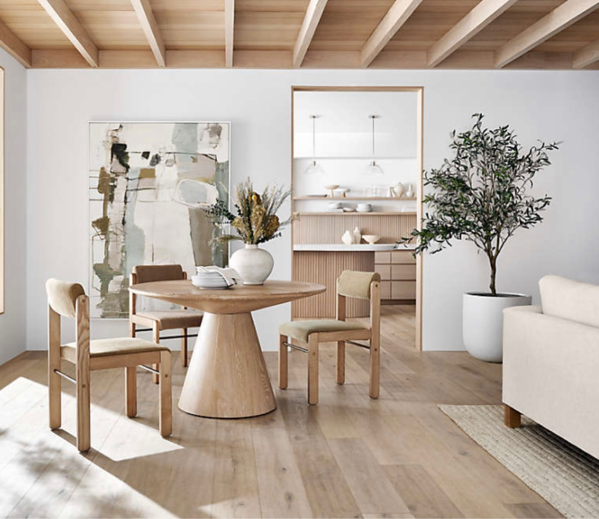 Palisades 48" Round Whitewashed Wood Dining Table

Coastal and casual, the Palisades dining table is perfectly proportioned for kitchens and smaller dining rooms. Every inch sings the praises of natural oak, with an ivory cerused finish to put the wood grain into soft contrast. Craftsmanship shines in the bistro table's banded rim, sunburst-patterned top and chamfered contours underneath. The top's bullnose edge echoes the angles of the tapered pedestal base for a modern, sculptural silhouette. The Palisades oak pedestal table is a Crate & Barrel exclusive.

#LTKparties #LTKhome #LTKfamily