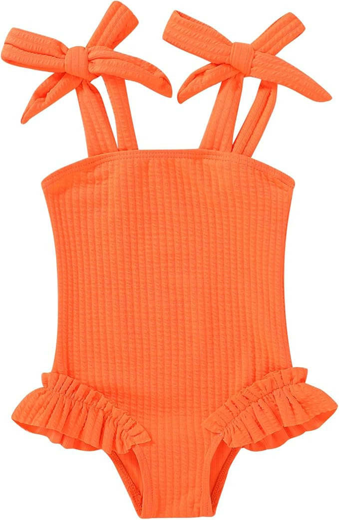 Toddler Swimsuit Girl Solid Color Stripe One-Piece Baby Bathing Suits | Amazon (US)