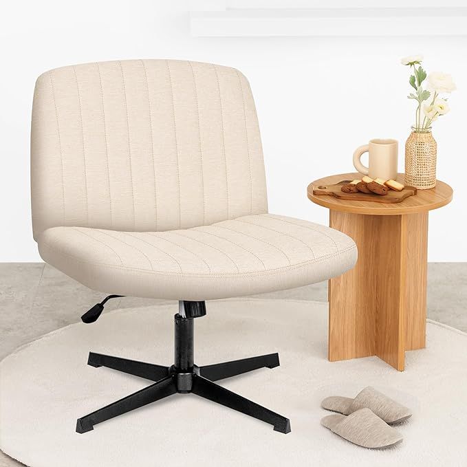 Cross Legged Office Desk Chair No Wheels Fabric Padded Modern Swivel Height Adjustable Wide Seat ... | Amazon (US)